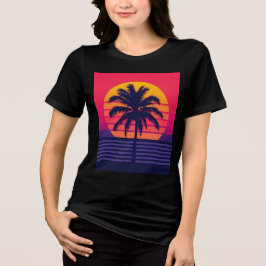 Retro 80er Sonnenuntergang Palme Synthwave Kunst Tri-Blend Shirt