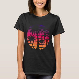 Retro-80er-Sonnenuntergang-Palmenstrand-Ferienkuns T-Shirt