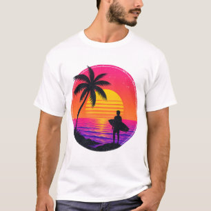 Retro 80er Sonnenuntergang Surfer Silhouette Vinta T-Shirt