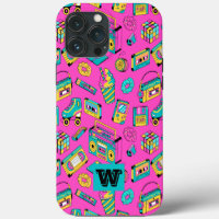 Retro 80er Spaß Bunte Mädchen Neon Rosa Monogramm