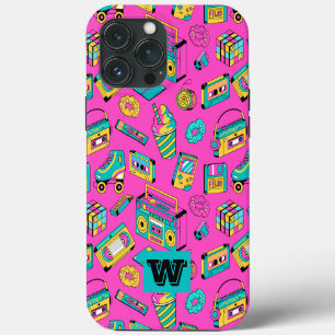 Retro 80er Spaß Bunte Mädchen Neon Rosa Monogramm iPhone 13 Pro Max Hülle