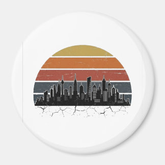 Retro 80er Stadt-Skyline Sonnenuntergang Vintage-S Magnet