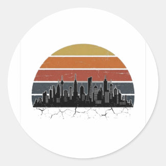 Retro 80er Stadt-Skyline Sonnenuntergang Vintage-S Runder Aufkleber