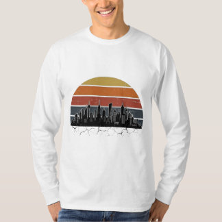 Retro 80er Stadt-Skyline Sonnenuntergang Vintage-S T-Shirt