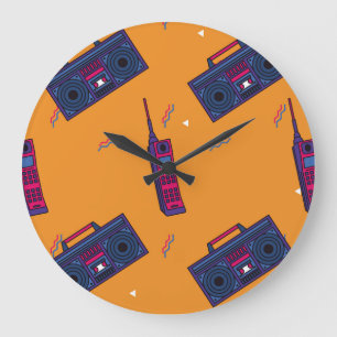 Retro 80er Stil Hintergrund, bunt. Große Wanduhr
