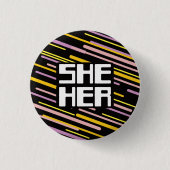 Retro 80er Stripes Sie/Ihre Pronos Button (Vorderseite)