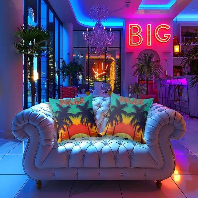 Retro 80er Style Tropisch dekorativ Kissen (Stylish "RELAX" 80s Retro Throw Pillows )