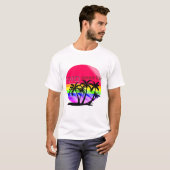 "Retro 80er Summer Vibe T - Shirt - Rainbow Palm S (Vorne ganz)