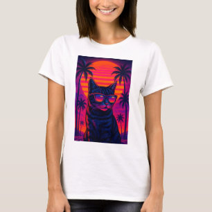 Retro 80er Sunset Cat mit Sonnenbrille T - Shirt