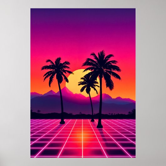 Retro 80er Sunset Grid Poster (Vorne)