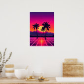 Retro 80er Sunset Grid Poster (Küche)