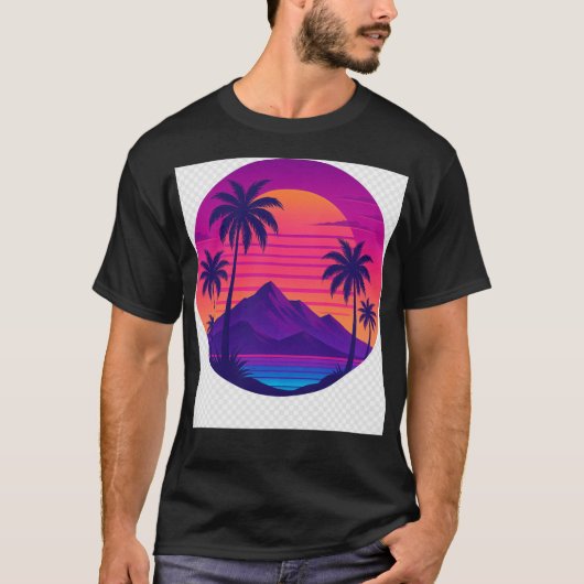 Retro 80er Sunset mit Palmen - Synthwave Aesth T-Shirt (Vorderseite)