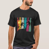 Retro 80er Sunset Palm Tree Surfing Summer Beach T-Shirt (Vorderseite)