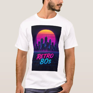 Retro 80er Synthwave City Skyline T - Shirt