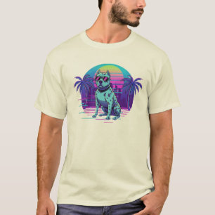 Retro 80er Synthwave Cooler Hund mit Sonnenbrille  T-Shirt
