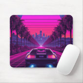 Retro 80er Synthwave Neon Auto Schreibtischmatte & Mousepad (Mit Mouse)