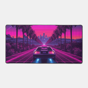 Retro 80er Synthwave Neon Auto Schreibtischunterla Schreibtischunterlage