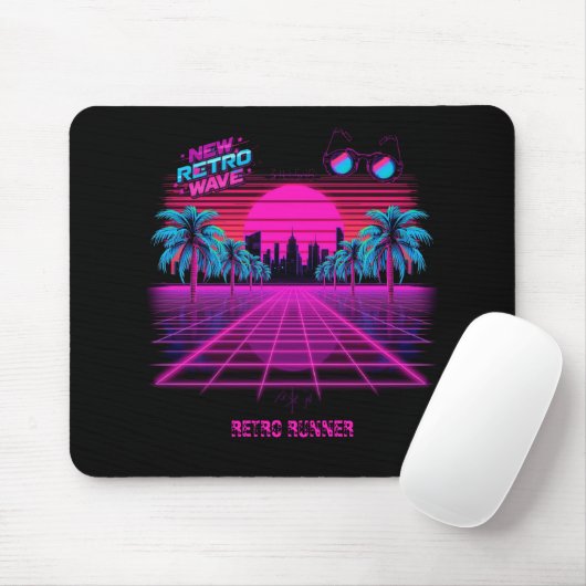 Retro 80er Synthwave Vaporwave Neon Grid Landschaf Mousepad (Mit Mouse)