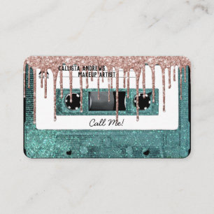Retro 80er Teal Glitter-Drip-Kassette Mixtape Visitenkarte
