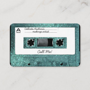 Retro 80er Teal Glitter Kassettenband Mixtape Visitenkarte