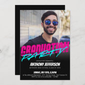 Retro 80er Typografie Neon Fun Abschluss Custom Einladung (Vorne/Hinten)