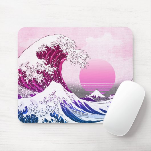 Retro 80er Vaporwave Great Wave Mousepad (Mit Mouse)