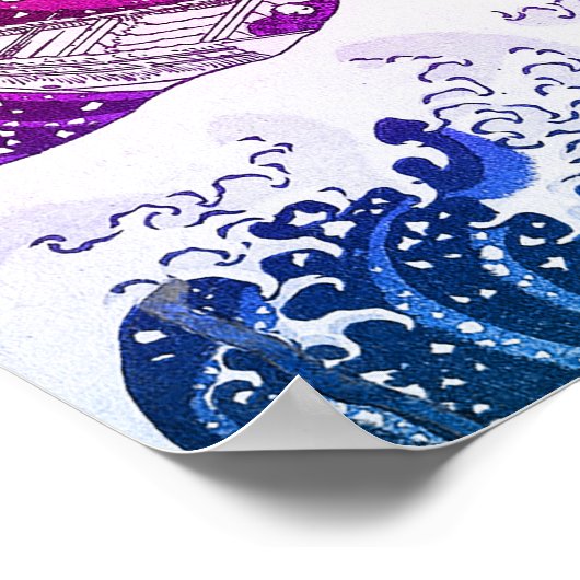 Retro 80er Vaporwave Great Wave Poster (Ecke)