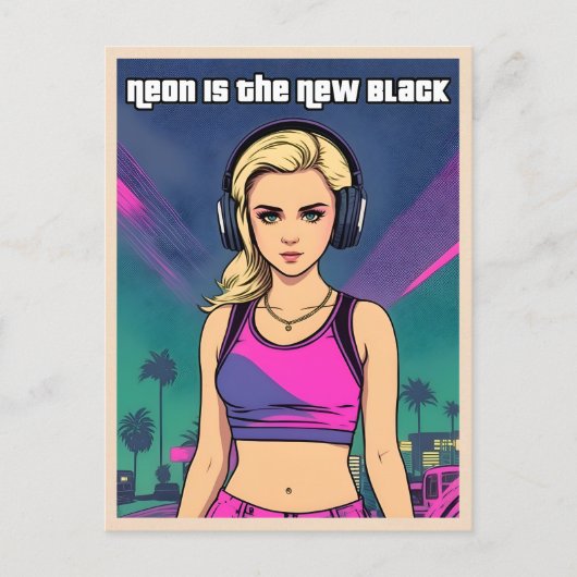 Retro 80er Vaporwave Lo-Fi Neon Nostalgia Girl Postkarte (Vorderseite)