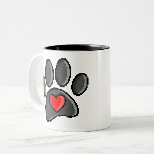 Retro 80er Video Game 8 Bit Pixel Art Dog Paw Zweifarbige Tasse (Vorderseite Links)