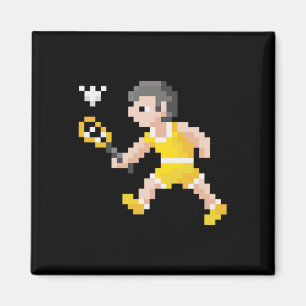 Retro 80er Video Game Pixel Art Badminton Player Magnet