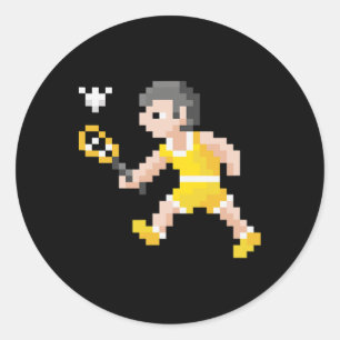 Retro 80er Video Game Pixel Art Badminton Player Runder Aufkleber
