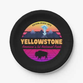 RETRO 80er YELLOWSTONE NATIONALPARK NEON VAPORWAVE Pappteller