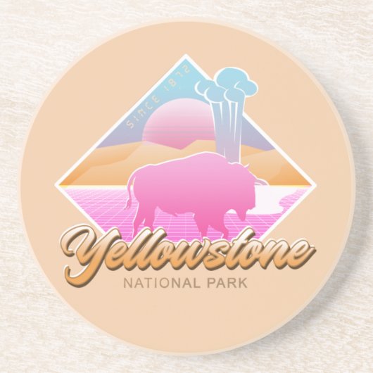 RETRO 80er YELLOWSTONE NATIONALPARK VAPORWAVE Getränkeuntersetzer (Vorne)