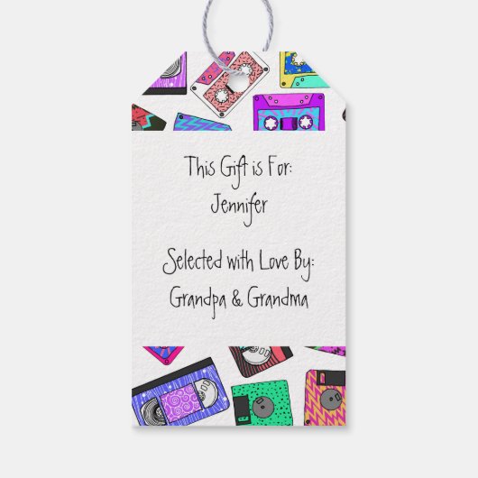 Retro 80's 90er Neon Gemustert Cassette Tapes Geschenkanhänger (Rückseite)