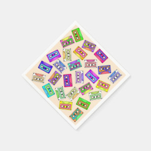 Retro 80's 90er Neon Gemustert Cassette Tapes Serviette