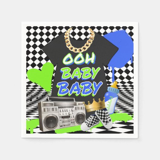 Retro 80's/90's Hip Hop Baby Shower Serviette (Vorderseite)