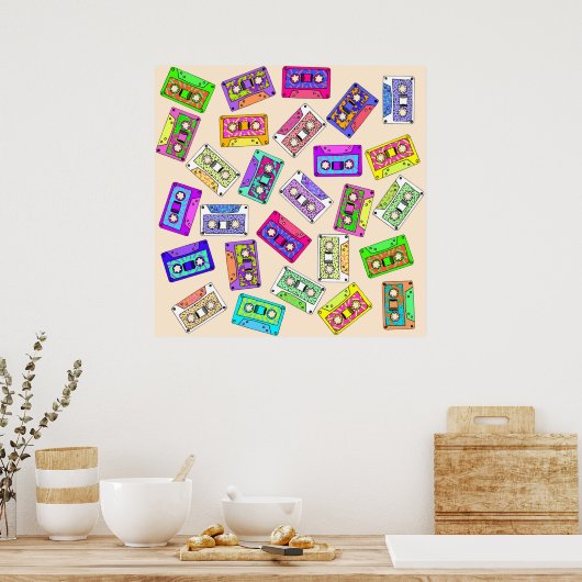 Retro 80's 90's Neon Patterned Cassette Tapes Poster (Küche)