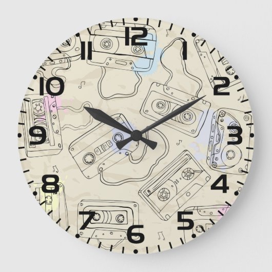 Retro 80s 90s Nostalgic Cassette Mix Tape Pattern Große Wanduhr (Vorderseite)