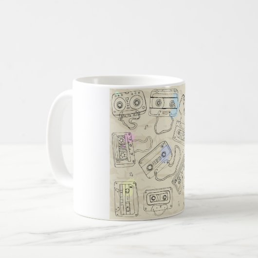 Retro 80s 90s Nostalgic Cassette Mix Tape Pattern Kaffeetasse (Vorderseite Links)