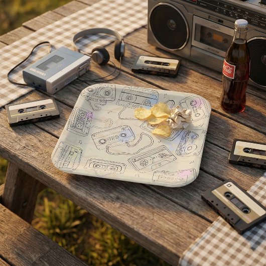 Retro 80s 90s Nostalgic Cassette Mix Tape Pattern Pappteller