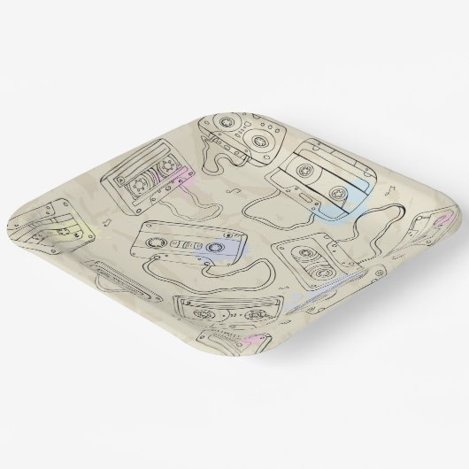 Retro 80s 90s Nostalgic Cassette Mix Tape Pattern Pappteller (Gewinkelt)