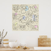 Retro 80s 90s Nostalgic Cassette Mix Tape Pattern Poster (Küche)