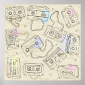 Retro 80s 90s Nostalgic Cassette Mix Tape Pattern Poster (Vorne)
