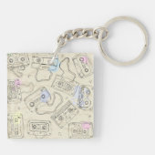 Retro 80s 90s Nostalgic Cassette Mix Tape Pattern Schlüsselanhänger (Rückseite)