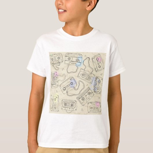Retro 80s 90s Nostalgic Cassette Mix Tape Pattern T-Shirt (Vorderseite)
