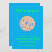 Retro 80s Blue Green Yellow Disco 50th Birthday Einladung (Vorne/Hinten)