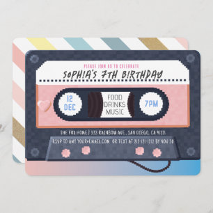 Retro 80's Cassette Tape Music Pink Geburtstag Einladung