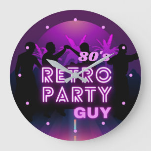Retro 80s Disco Dance Party Neon Purple Funky Große Wanduhr