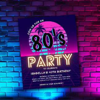 Retro 80's Disco Party Geburtstagsbudget Einladung