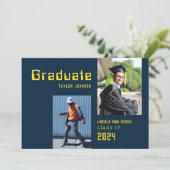 Retro 80's Foto Abschluss Flat Announcement Card Ankündigung (Stehend Vorderseite)